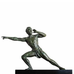 Large Sculpture Shouting Man By Jean De Roncourt, Glassmaker Fayral Bouraine - Art Deco 1930