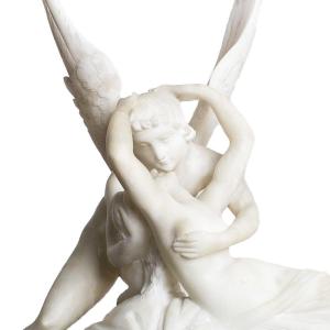 Marble And Alabaster Sculpture Psyche Revived By The Kiss Of Love After Antonio Canova