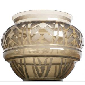 Cubist Vase Engraved Signed Daum Nancy Era Gallé, Schneider, Muller - Art Deco 1930