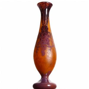 Grape Vase Schneider Le Verre Français 18,5" - Art Deco Glass 1920 Era Daum, Gallé, d'Argental