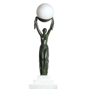 Large Sculpture Lamp "truth" 28,3" By Fayral, Le Faguays, Publisher Le Verrier Art Deco