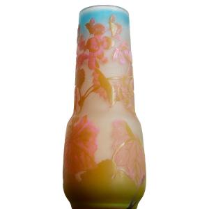 Pink And Blue Floral Vase By Emile Gallé Circa 1900 Art Nouveau - Era Daum, Muller, Delatte