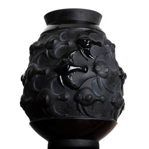  Black Vase With 24 Fish, Sabino Paris 1878-1961 Art Deco 1930 Era Daum, Lalique, d'Avesn