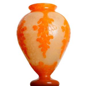 "dattiers" Vase 12,2" Le Verre Français Charles Schneider Circa 1918-1921 Era Daum, Muller