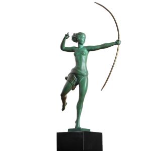 Atalante Sculpture 12,6" By Demarco, Diana Huntress By Max Le Verrier - 1928 Art Deco 