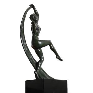 Sculpture Dancer With Veil In Spelter Art Deco 1930 Era Le Verrier, Fayral