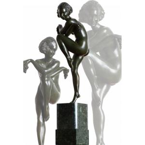 Large Sculpture Bronze Bacchic Dance Fayral Pierre Le Faguays 1924 Art Deco