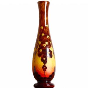 Very Large Glass Vase Chêne Pattern Le Verre French Charles Schneider 1922-1925 Art Deco - 21,6 Inch