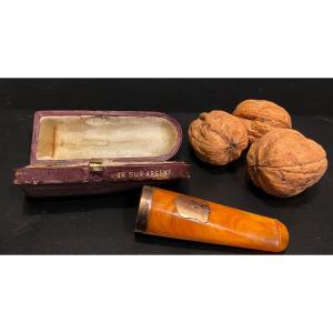 Fume Cigarette En Ambre Et Vermeil