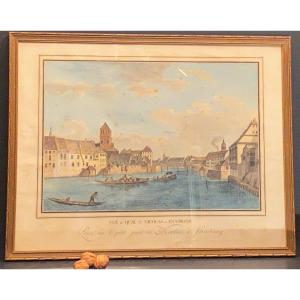 View Of The Quai Saint Nicolas In Strasbourg, Colored Engraving From The 18th Century