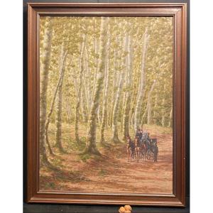 Painting, Painting Of A Stagecoach In The Forest.