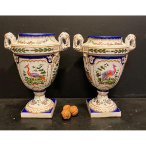 Two Porcelain Pots Decorated With Birds