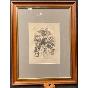 Engraving By Dürer, The Coat Of Arms With The Rooster, 19th Century