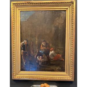 Painting, Oil On Wood XVII° Attributed To Jean Miels