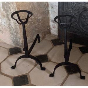 Paire De Landiers En Fer Forgé