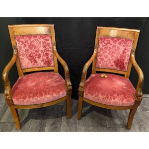 Pair Of Walnut Armchairs, Dolphin Model