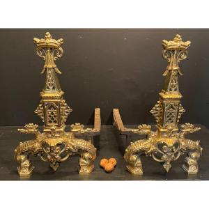 Pair Of Bronze Andirons
