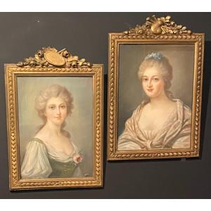 Two Pastels, Portraits Of Women