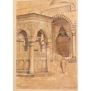 Drawing Signed B Douchimonst, Fountain At The Mosque