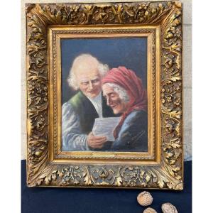 Painting Signed E Comte, The Letter