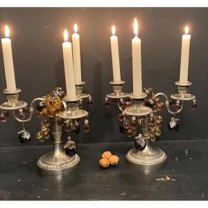 Pair Of Candlesticks, Three-branch Candelabra