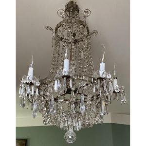 Bronze And Crystal Basket Chandelier