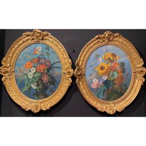 Paintings, Pair Of Pastels 19th Century