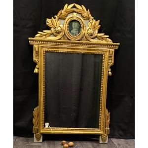 18th Century Gilded Wood Mirror With Engraving Of Adelaide Of Orleans