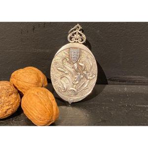 Art Nouveau Pendant, Portable Mirror
