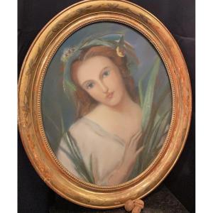 Painting, Pastel Of A Young Woman