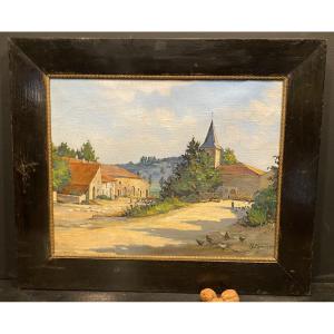 Painting, Signed Perisse, Village Of Pierreville Sur Madon