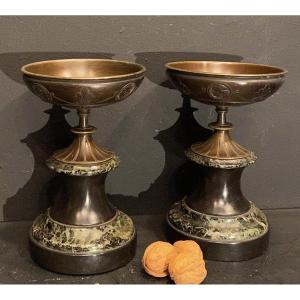 Pair Of Bronze And Marble Cups