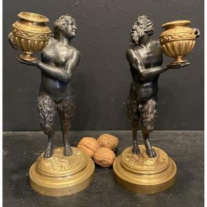 Pair Of Bronze Fauns