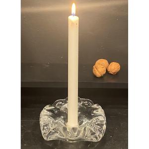 Crystal Candle Holder Signed Daum.