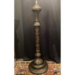 Art Deco Floor Lamp In Embossed Brass