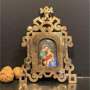 Virgin And Child, Miniature Porcelain Painting