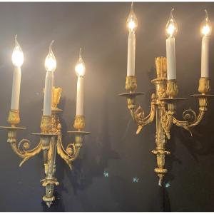 Pair Of Three-light Wall Lights