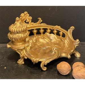 Rococo Inkwell In Gilded Bronze.