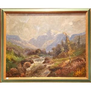 Painting Signed A Godchaux, Mountain Landscape