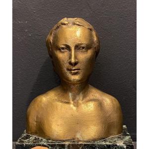 Bronze, Bust Of A Woman Signed Bourceret