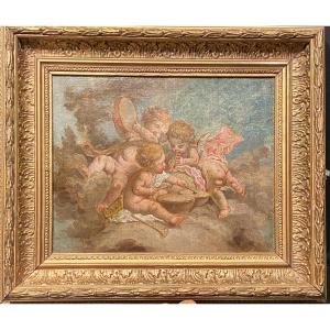 Painting, Painting With Three Musician Angels