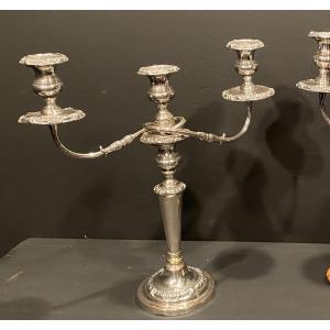 Pair Of Silver-plated Candelabras