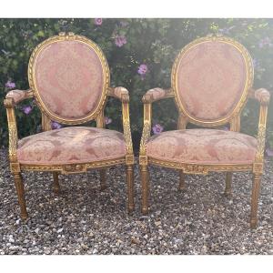 Pair Of Gilded Wooden Armchairs