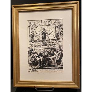 Indian Ink Drawing Signed Zdeg