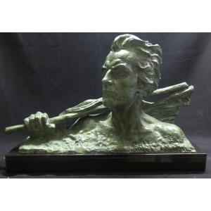 Bronze Bust Of Jean Mermoz Signed Ouline