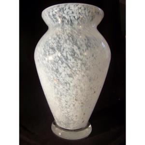 Milky White Daum Vase With Gold Leaf Inclusions.