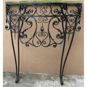 Wrought Iron And Glass Console