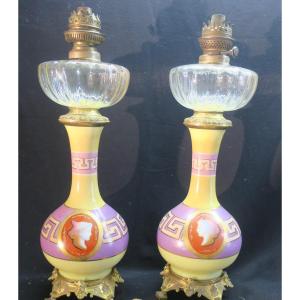 Pair Of Opaline Glass Lamps