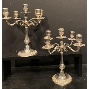 Pair Of Small Silver-plated Metal Candlesticks