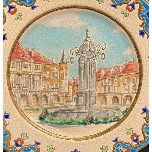Longwy Platter Depicting The Place Duroc In Pont-à-mousson